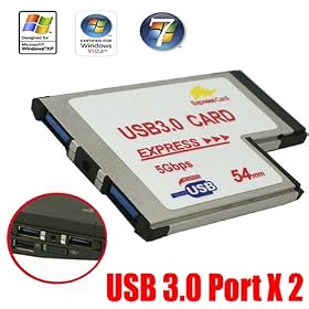 Express Card Expresscard 54 slot to USB 3.0 x 2 Port Adapter up to 5Gbps Compatible USB 1.1 / 2.0 Windows XP/Vista/7