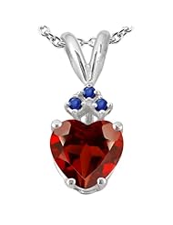 0.93 Ct Heart Shape Red Garnet Blue Sapphire 14K White Gold Pendant
