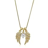 Gold Tone Angel Wings w/ Heart Cluster Pendant Necklace