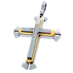 TrendToGo Stainless Steel Gold Plated Layer CZ Diamond Cross Pendant
