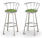 2 Green Celery Vinyl Specialty / Custom Chrome Barstools with Backrest Set