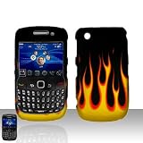 Yellow Flame Snap on Design Case Hard Case Skin Cover Faceplate for Blackberry Curve 8520 8530 + Screen Protector Film