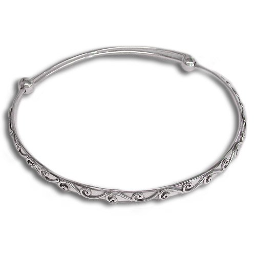 Sterling Silver Balinese Swirl Adjustable Bangle Bracelet by Sajen
