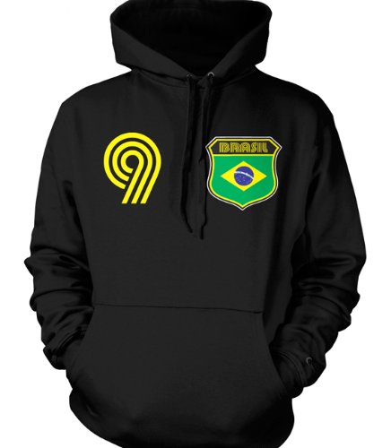 Brasil Crest International Retro Soccer Sweatshirt, Brasilian National Pride Mens Pullover Hoodie