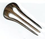 Macassar Ebony Wood Hair Fork Simple Round three prong Design