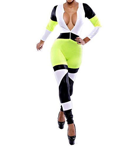 Sexy Womens Zipper Front Deep V Neck Bandage Jumpsuits Romper Clubwear