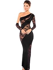 Sexy Sheer Lace Long Sleeves One Shoulder Polyester/Spandex Club Dress/Evening Dress/Party Dress/Maxi Dress 