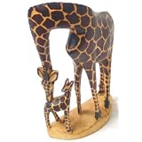 12 Hand Carved Wood Wooden Mother and Baby Giraffe Statue - Made in Kenya
