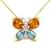 14K Yellow Gold Citrine & Blue Topaz Butterfly Pendant w/ 18" Box Chain