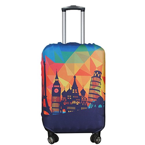 Explore Land Luckiplus Spandex Travel Luggage Cover Trolley Case Protective Cover Fits 18-32 Inch Luggage (Modern City, XL (31-32 inch luggage))