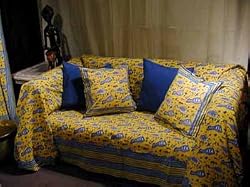 Provencale Poisson 100 % Cotton Hand Printed Sofa Cover, 90 inches X 140 inches