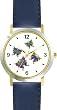 Four Colorful Butterflies (Butterfly) - WATCHBUDDY&reg; DELUXE TWO-TONE THEME WATCH - Arabic Numbers - Blue Leather Strap-Size-Women's Size-Small
