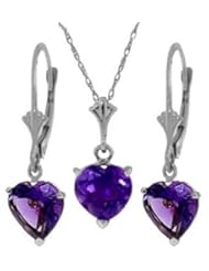14K Gold Jewelry Set - Necklace and Earrings w/ Natural Heart-shaped Purple Amethysts