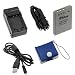 GTMax LI-80B Replacement Battery + Battery Charger with Car Adapter + 5FT USB Data Cable + Blue Memory Card Case for Olympus T-100 Digital Cameras