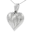Sterling Silver Etched Puffed Heart Necklace