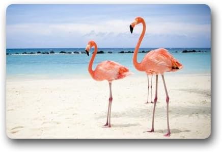 Popular Non-Slip Rectangle Doormat Pink Flamingos on the beach Pattern Durable Home Indoor/Outdoor Floor Mat Doormats 23.6"(L) x 15.7"(W) 3/16" Thickness