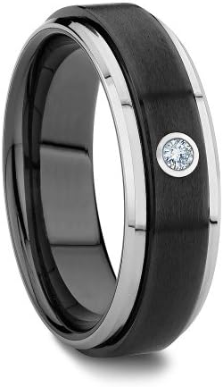 Two Tone Raised Black Ceramic Center Solitaire Diamond Tungsten Wedding Band (8mm) (11)