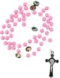 Light Pink Faux Pearl Rosary Necklace with Religious Icons - 22 in Necklace - 8mm Beads