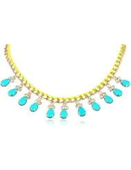 Fabric Woven Chain Resin and Rhinestone Dangle Statement Necklace, 18" + 2" extender