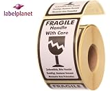 Produkt-Bild: 500 "FRAGILE HANDLE WITH CARE" "ZERBRECHLICH, BITTE VORSICHT" Verpackungs Etiketten (1 Rolle) Label Planet&reg; gro&szlig;e selbstklebende warnen Aufkleber Packet Post Versandt, Englisch, Deutsch, Franz&ouml;sisch, Schwedisch, 70x120mm, PL06, einfach abzul&ouml;sen