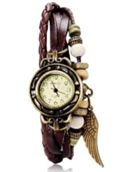 FuzzyGreen® Brown Color Women Ladies Fashion Cute Weave Leather Belt Bracelet Vantage Wrist Watch