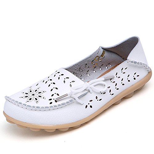 KaLeido Women's Hollow Out Carving Casual Cowhide Leather Driving Flat Loafers Shoes