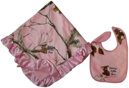 Pink Realtree Baby Blanket & Bib 2PC Gift Set - Daddy's Little Deer Embroidered
