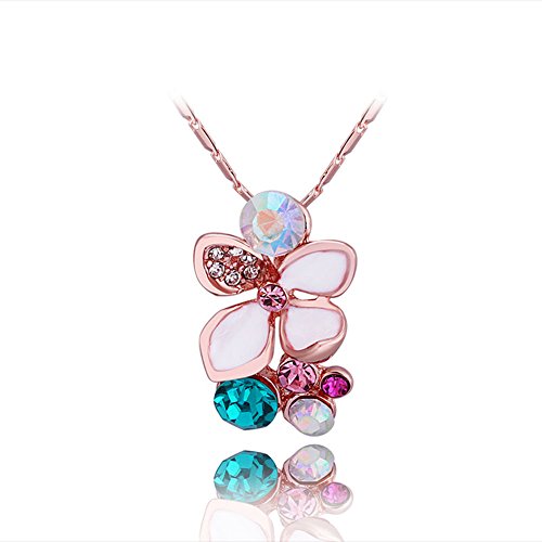 BlueVega Joyous Colorful Flower Necklace Pendant with Czech Drilling. Rose Gold