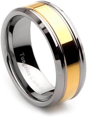 Mens Tungsten Carbide Gold Center Wedding Band, 8mm (11.5)