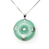 Sterling Silver Green Chinese Jade Large Donut with Butterflies Pendant