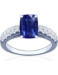 Platinum Cushion Cut Blue Sapphire Ring With Sidestones