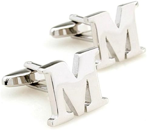 Groom Bride Best Man Wedding French High Class Shirt Cuff Links Buttons Capital Letters A to Z Shining Metal Cufflinks for Important Occasions One Pair with Free Great Gift Box (LETTER M)