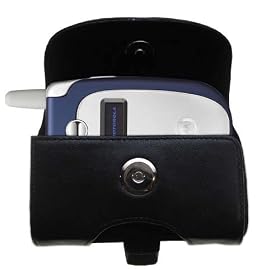 Horizontal Black Leather Case for the Motorola V551 with both a belt clip and loop option - a Gomadic design