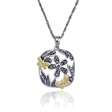 Sterling Silver Marcasite Butterfly and Flower Pendant, 18"