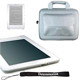 Amazon Kindle DX Combo: Semi Transparent White Silicon Skin With Gray Silver Kroo Cube Travel Carrying Pouch Case with Side Pocket + Includes a 4-Inch Determination Hand Strap