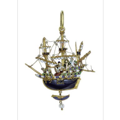 Ship Pendant - Treasures of the Royal Courts Exhibition Postcard