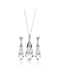 Nickel Free Sterling Silver Necklace & Earring Sets Clear Cubic Zirconia Stone Hanging Set Pendant 14Mm X 39Mm Earring 10Mm X 31Mm Chain Adjustable 16"-18"