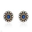 Earrings With 0.90ctw Precious Stones - Genuine 2.0mm Freshwater Pearls and Sapphires Made in 14K Yellow Gold Length 11mm
