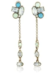 Betsey Johnson "Mint Multi" Crystal Gem Cluster Linear Drop Earrings