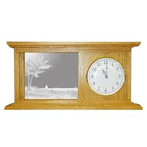Oak Desk Top Clock With Tropical Palm Tree Etched Mirror - Tropical Palm Tree Decor -...
