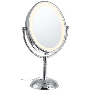 Conair BE51 Double Sided Oval Illuminated Mirror, 6 Inch, 7x/1x Magnification, Fog-Free Viewing