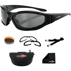 Bobster Raptor II Interchangeable Harley Motorcycle Goggles Eyewear - Black/Smoke/Amber/Clear