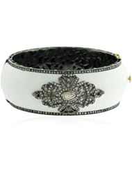 18kt Yellow Gold Diamond Pave Enamel Bangle Bracelet Silver Jewelry