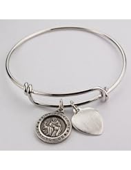 Large Bangle Bracelet with St. Peregrine Medal & Engravable Heart