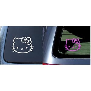 Hello Kitty Pair of Decals, White and Pink for Car Truck Notebook Etc.