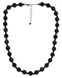Yellow Gold Filled Black Onyx & Plain Beaded Necklace, 16-18"