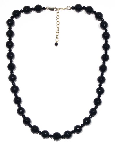 Yellow Gold Filled Black Onyx & Plain Beaded Necklace, 16-18