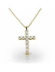 14KT Yellow Gold Stunning Bezel Cross Diamond Pendant. 1/2 CTW