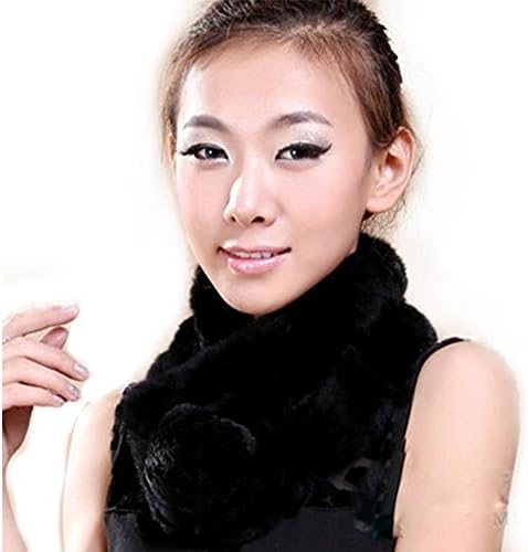 Rex Rabbit Fur Scarf Scarf Fur Three Tube Single Ball Scarf Fall and Winter Warm Scarf (black)