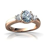 14k Rose Gold Oval Genuine Aquamarine Ring